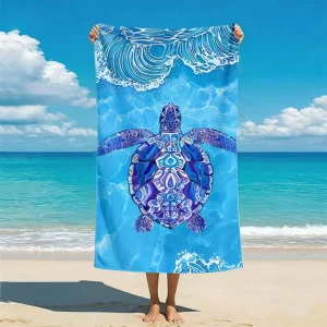 1pc Turtle and Waves Pattern Beach Towel Quick Dry