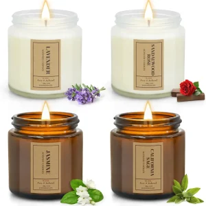 4 Pack Scented Soy Wax Candles - Lavender, Jasmine, Sandalwood & Sage for Relaxing Aromatherapy Gifts