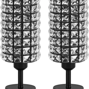Elegant Crystal Table Lamps Set of 2 Black Small  Nightstand