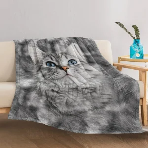 Gray Tabby Cat Print  All-Season  Blanket,  Machine Washable