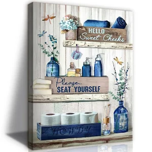 Wall Art Rustic Blue Bathroom Canvas Wall Decor