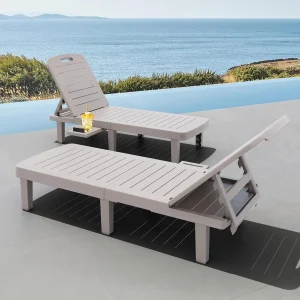 Chaise Lounge Set of 2,  Adjustable, Side Tray, Waterproof Resin