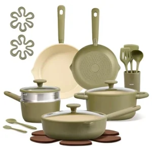 21pcs Ceramic  Induction Cookware Nonstick Pots and Pans Set, Non toxic