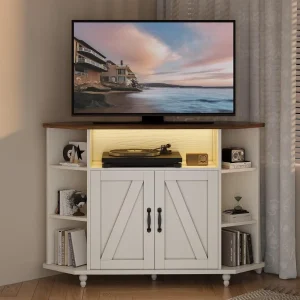 Corner Farmhouse  TV Stand for 55 Inch TV, 45" Corner Console with Storage