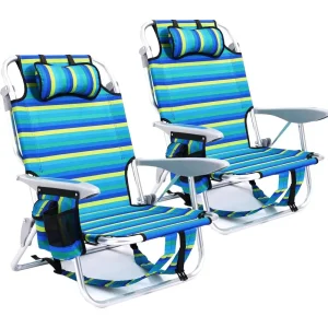 2 Pack Lightweight  Beach Chair with 5 Positions, Backpack