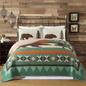Rustic Cabin Quilt Set - Nature Theme Forest Quilted Bedspread