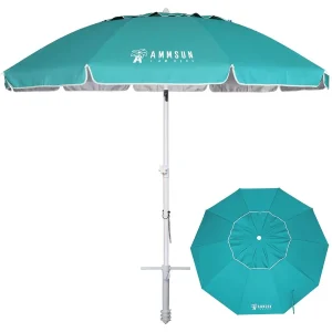 8 Feet Large Beach Umbrella with Sand Anchor Heavy Duty High Wind Portable Outdoor Umbrellas UV 50+ Protection Air Vent Tilt Pa