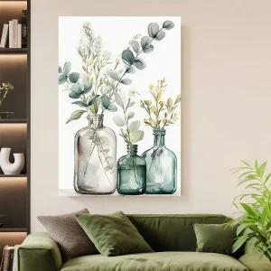 Framed 1pc Eucalyptus & Floral Mason Jar Canvas Art -Pine Wood Frame