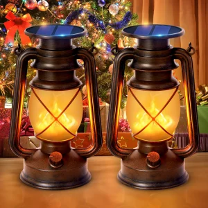Solar Powered Outdoor Lanterns, 1 or  2 Pack,  Waterproof,  Flickering Flame LED Hanging Lanterns