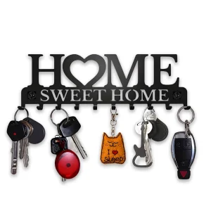 1pc Black Metal Wall Mount Key Holder Sweet Home Design - 10 Hooks