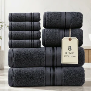 8 Piece Majestic Plush Towel Set , Thick 100% Cotton  – 2 Bath, 2 Hand, 4 Washcloths