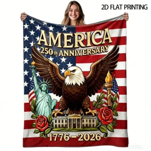 America 250th Anniversary Bald Eagle Flag Plush  Blanket