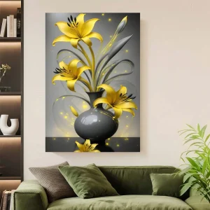 Framed 1pc Elegant Yellow Lily Canvas Wall Art With Frame