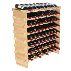 48/72 Bottle Stackable Modular Wine Bamboo Rack,  Free Standing