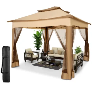 11x11 Gazebo Canopy Tent with Mosquito Nettings, and Double Roof Ventilation