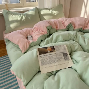 4 pcs Solid Bed Sheet, Duvet Cover, Pillowcases - King Queen Double Twin Size - Thumbnail Image 20