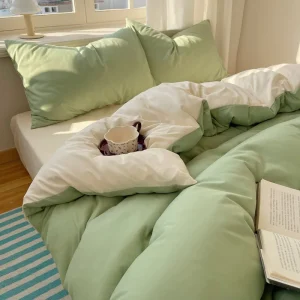 4 pcs Solid Bed Sheet, Duvet Cover, Pillowcases - King Queen Double Twin Size - Thumbnail Image 10