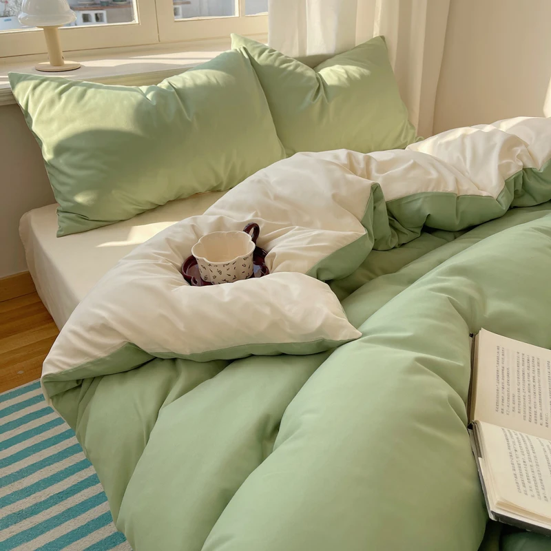 4 pcs Solid Bed Sheet, Duvet Cover, Pillowcases - King Queen Double Twin Size - Image 10