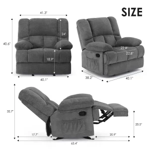 Oversized Rocker Recliner Chair, High Back Comfortable & Heavy Duty - Thumbnail Image 3