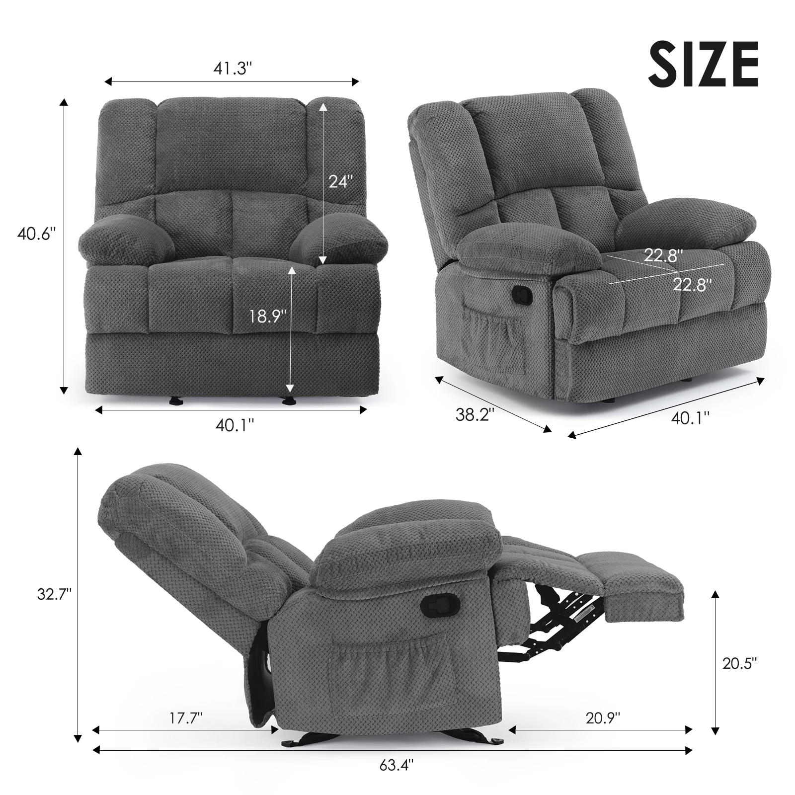Oversized Rocker Recliner Chair, High Back Comfortable & Heavy Duty - Image 3