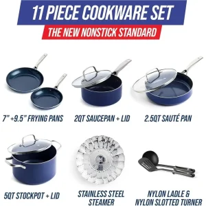 11-Piece Nonstick Blue Set with Utensils, Scratch-Resistant, Dishwasher and Oven Safe - Thumbnail Image 3