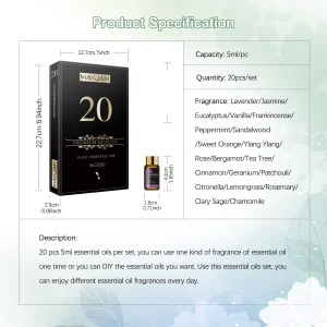 20 Bottles Oils Kit Set Lavender Jasmine Eucalyptus Vanilla Sandalwood Sweet Orange Geranium Patchouli - Thumbnail Image 5