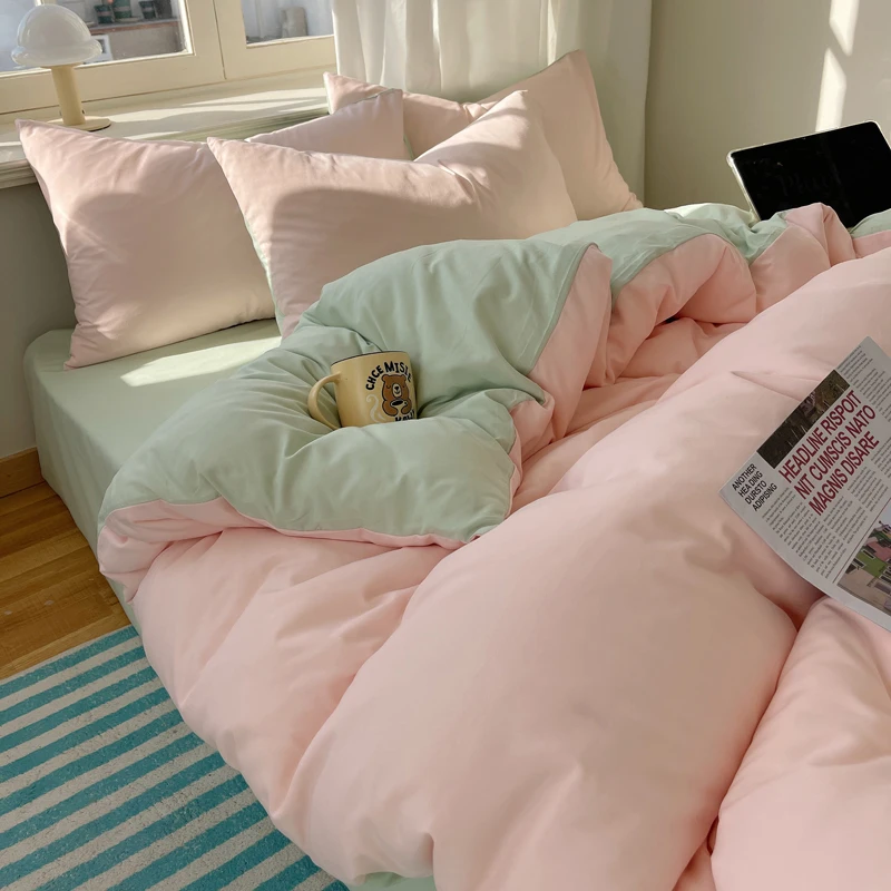 4 pcs Solid Bed Sheet, Duvet Cover, Pillowcases - King Queen Double Twin Size - Image 27