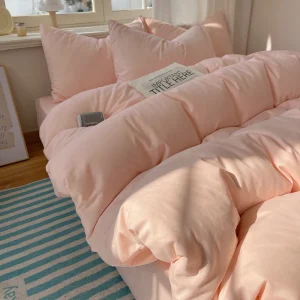 4 pcs Solid Bed Sheet, Duvet Cover, Pillowcases - King Queen Double Twin Size - Thumbnail Image 22