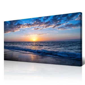 Large Canvas Wall Art  Decor - Black & White Blue Sea Wave Pictures - Framed - Thumbnail Image 14