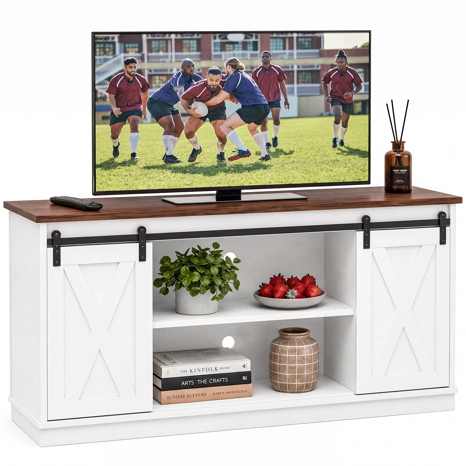 Wood Storage Shelves Cabinet, Modern Media TV Stand for 65 Inch Television, Storage Organization - Image 8