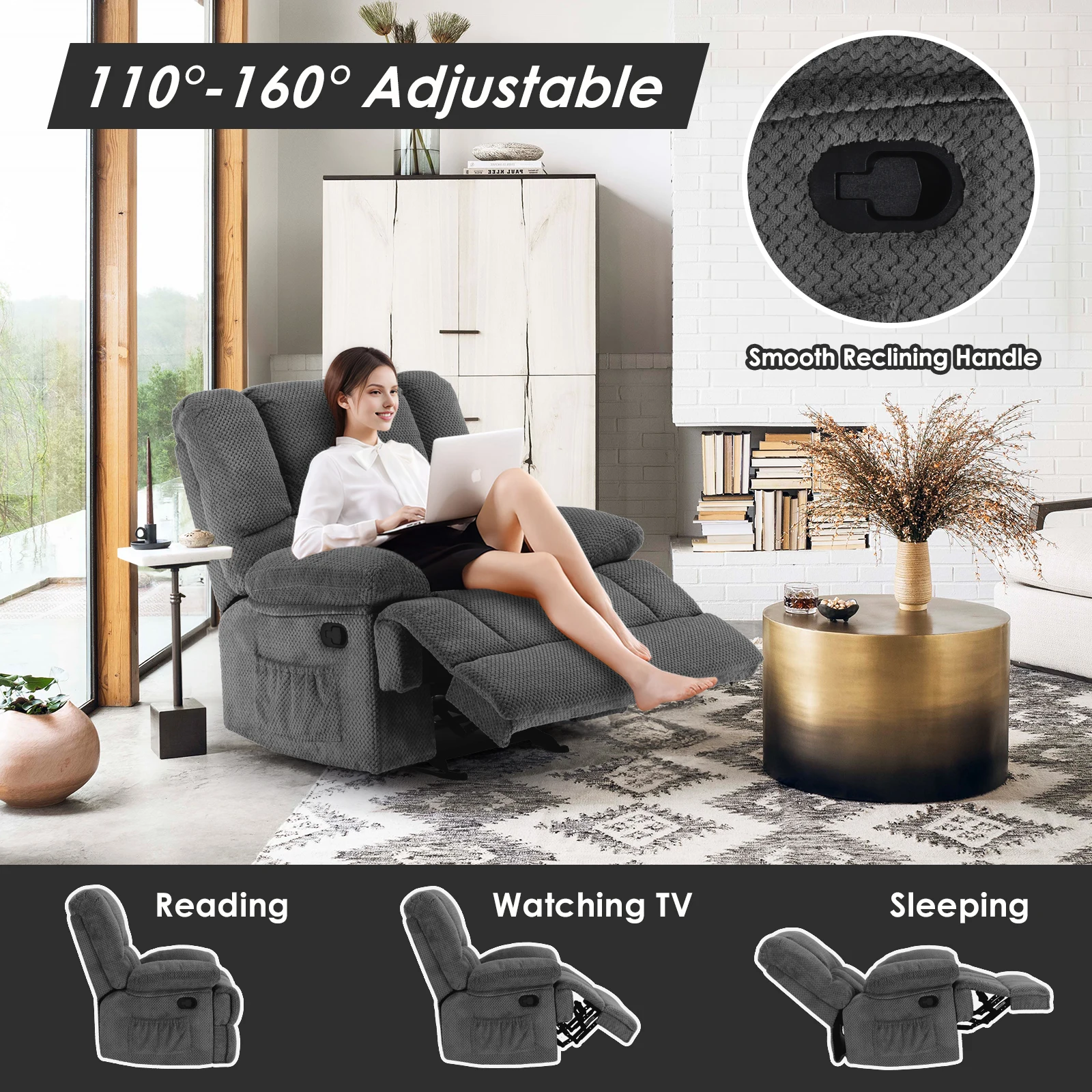 Oversized Rocker Recliner Chair, High Back Comfortable & Heavy Duty - Image 6