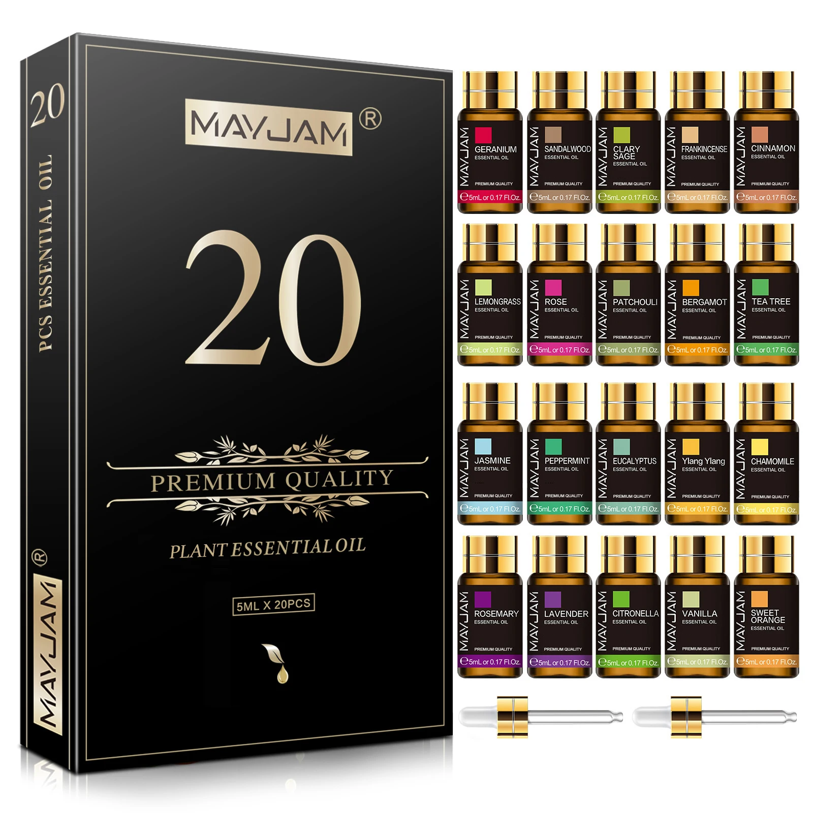 20 Bottles Oils Kit Set Lavender Jasmine Eucalyptus Vanilla Sandalwood Sweet Orange Geranium Patchouli - Image 1