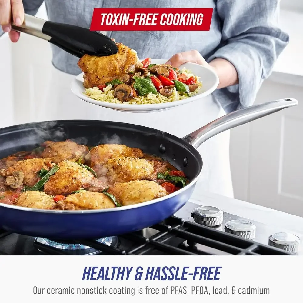 11-Piece Nonstick Blue Set with Utensils, Scratch-Resistant, Dishwasher and Oven Safe - Image 5