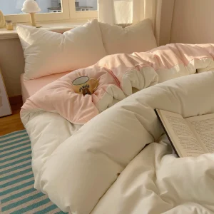 4 pcs Solid Bed Sheet, Duvet Cover, Pillowcases - King Queen Double Twin Size - Thumbnail Image 13