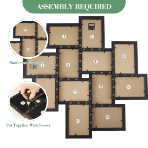 Collage Photo Frame Set – Black 4x6 MDF Wood Frames,Shat terproof Glass, Easy Assembly - Thumbnail Image 2