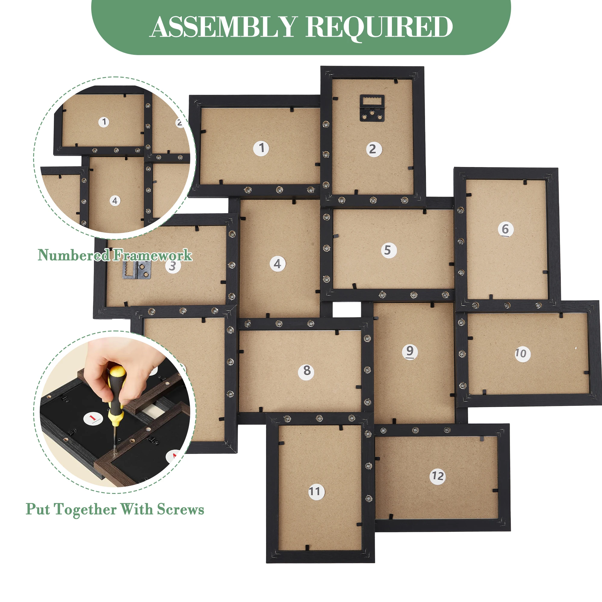 Collage Photo Frame Set – Black 4x6 MDF Wood Frames,Shat terproof Glass, Easy Assembly - Image 2