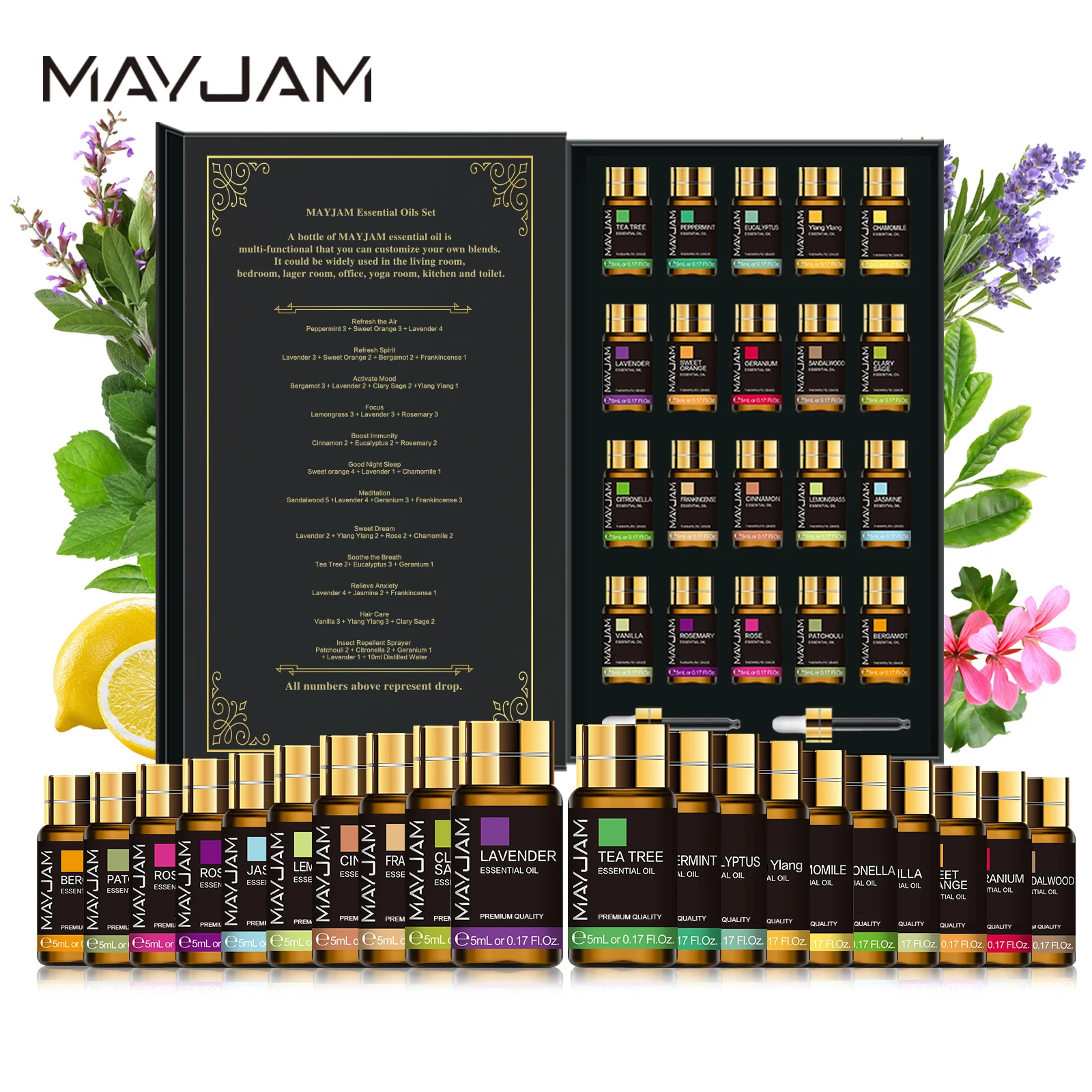 20 Bottles Oils Kit Set Lavender Jasmine Eucalyptus Vanilla Sandalwood Sweet Orange Geranium Patchouli - Image 2