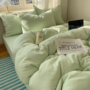 4 pcs Solid Bed Sheet, Duvet Cover, Pillowcases - King Queen Double Twin Size - Thumbnail Image 19