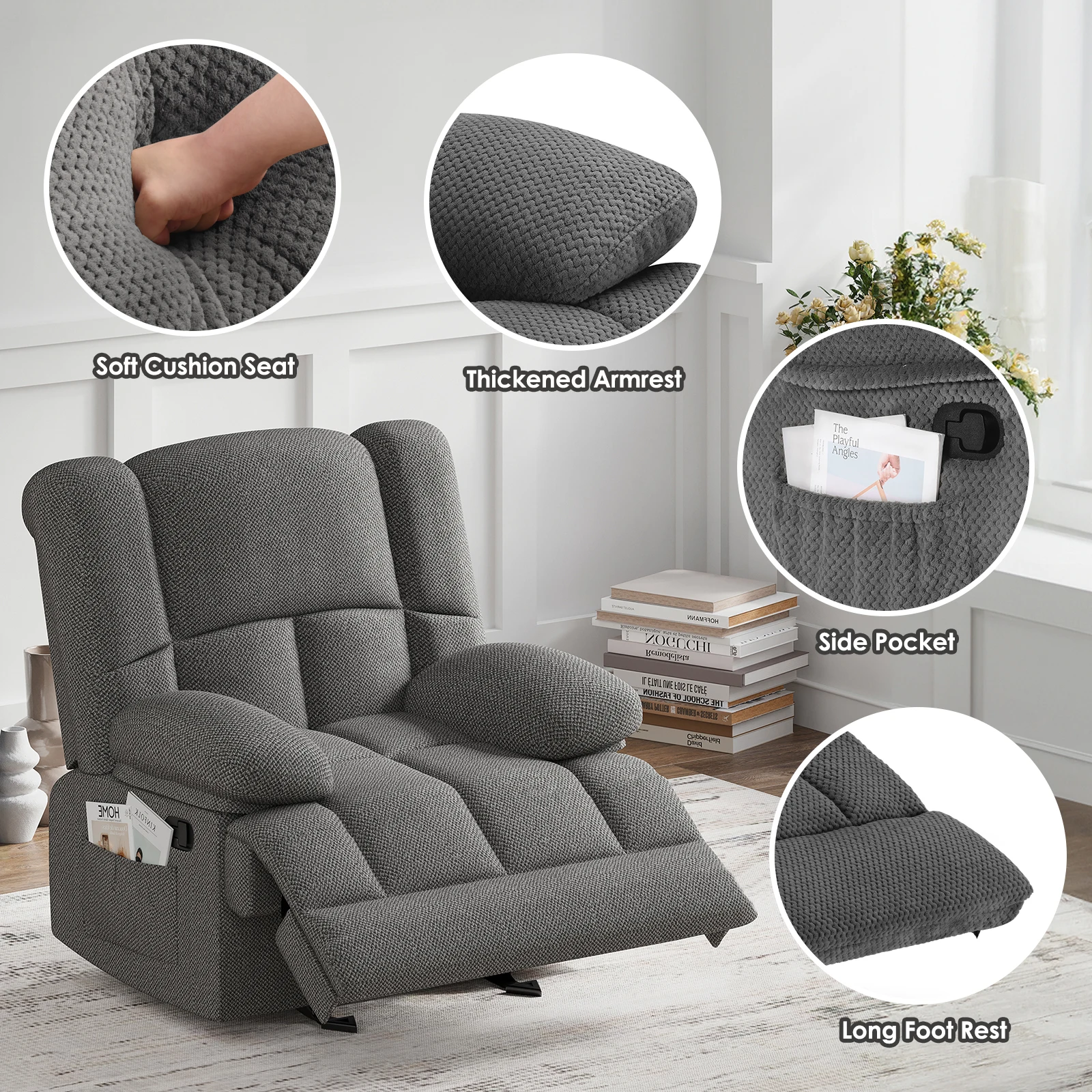 Oversized Rocker Recliner Chair, High Back Comfortable & Heavy Duty - Image 5