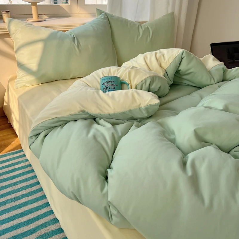 4 pcs Solid Bed Sheet, Duvet Cover, Pillowcases - King Queen Double Twin Size - Image 17
