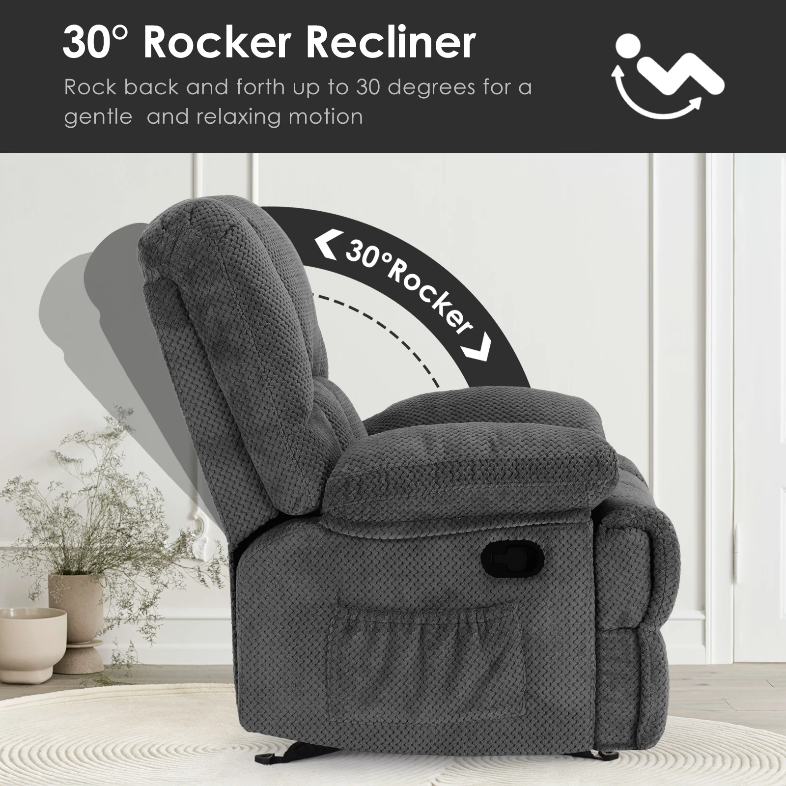 Oversized Rocker Recliner Chair, High Back Comfortable & Heavy Duty - Image 4