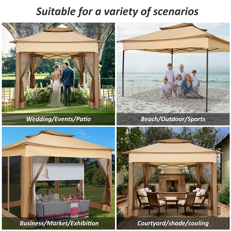 11x11 Gazebo Canopy Tent with Mosquito Nettings, and Double Roof Ventilation - Image 8