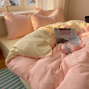 4 pcs Solid Bed Sheet, Duvet Cover, Pillowcases - King Queen Double Twin Size - Thumbnail Image 24