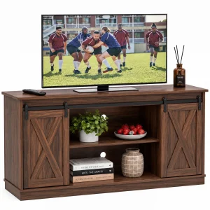 Wood Storage Shelves Cabinet, Modern Media TV Stand for 65 Inch Television, Storage Organization - Thumbnail Image 6
