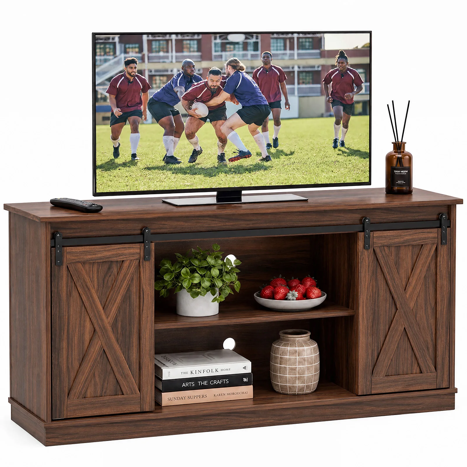 Wood Storage Shelves Cabinet, Modern Media TV Stand for 65 Inch Television, Storage Organization - Image 6