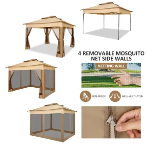 11x11 Gazebo Canopy Tent with Mosquito Nettings, and Double Roof Ventilation - Thumbnail Image 3