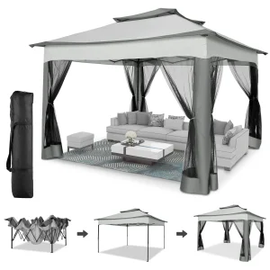 12x12FT Pop Up Gazebos -Easy Up Metal Outdoor Gazebo Waterproof - with Mosquito Nettings,  Carry Bag - Thumbnail Image 8