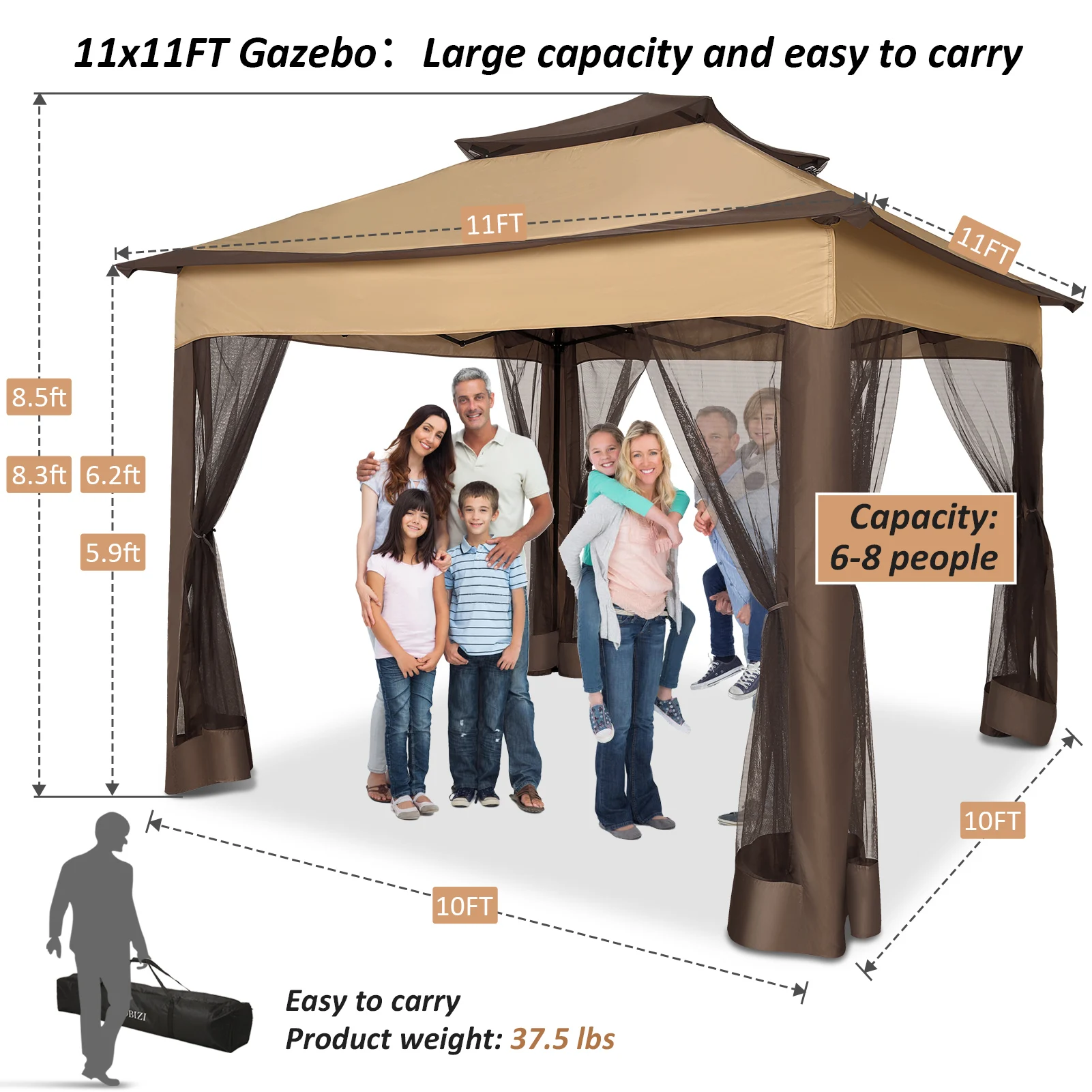 12x12FT Pop Up Gazebos -Easy Up Metal Outdoor Gazebo Waterproof - with Mosquito Nettings,  Carry Bag - Image 6
