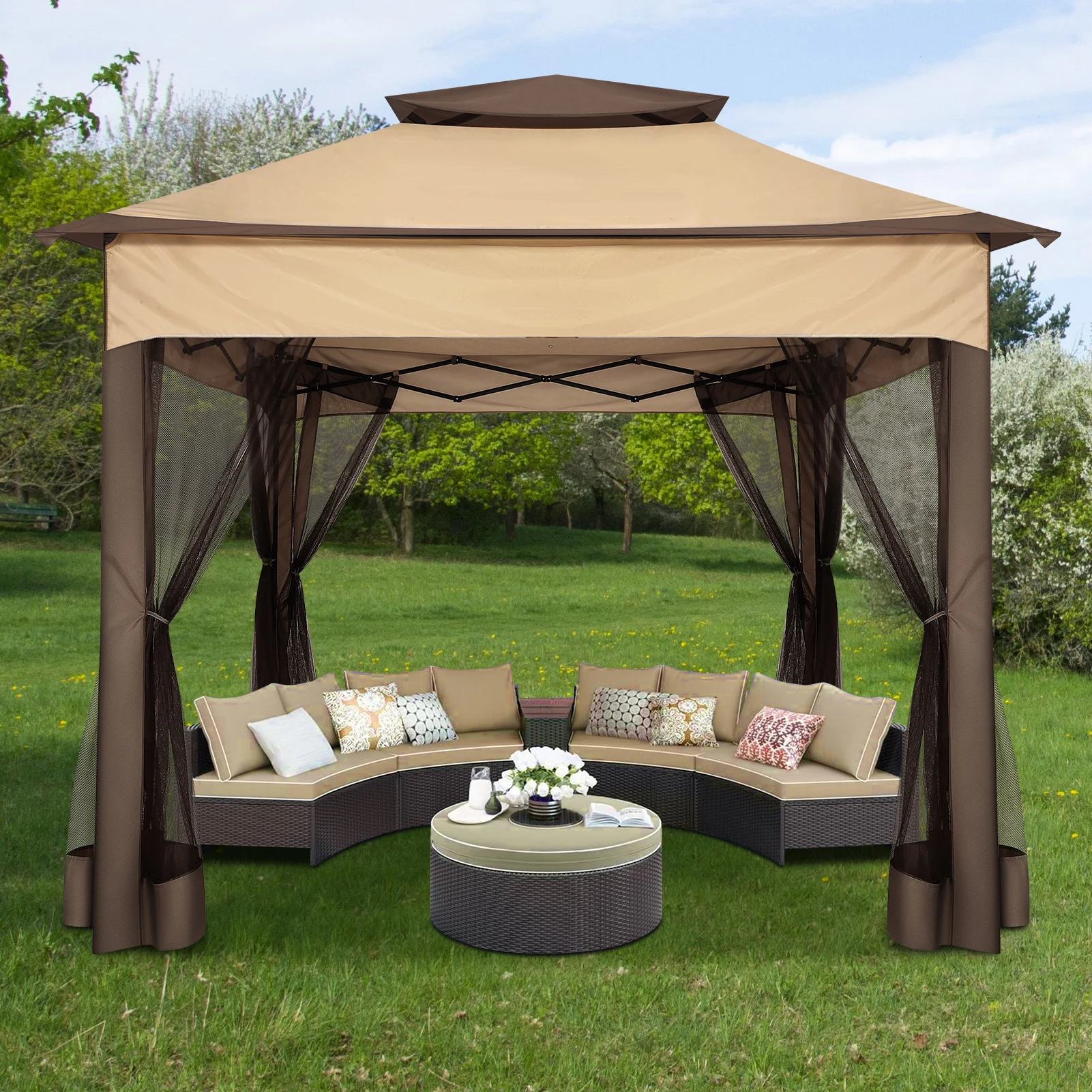 12x12FT Pop Up Gazebos -Easy Up Metal Outdoor Gazebo Waterproof - with Mosquito Nettings,  Carry Bag - Image 2