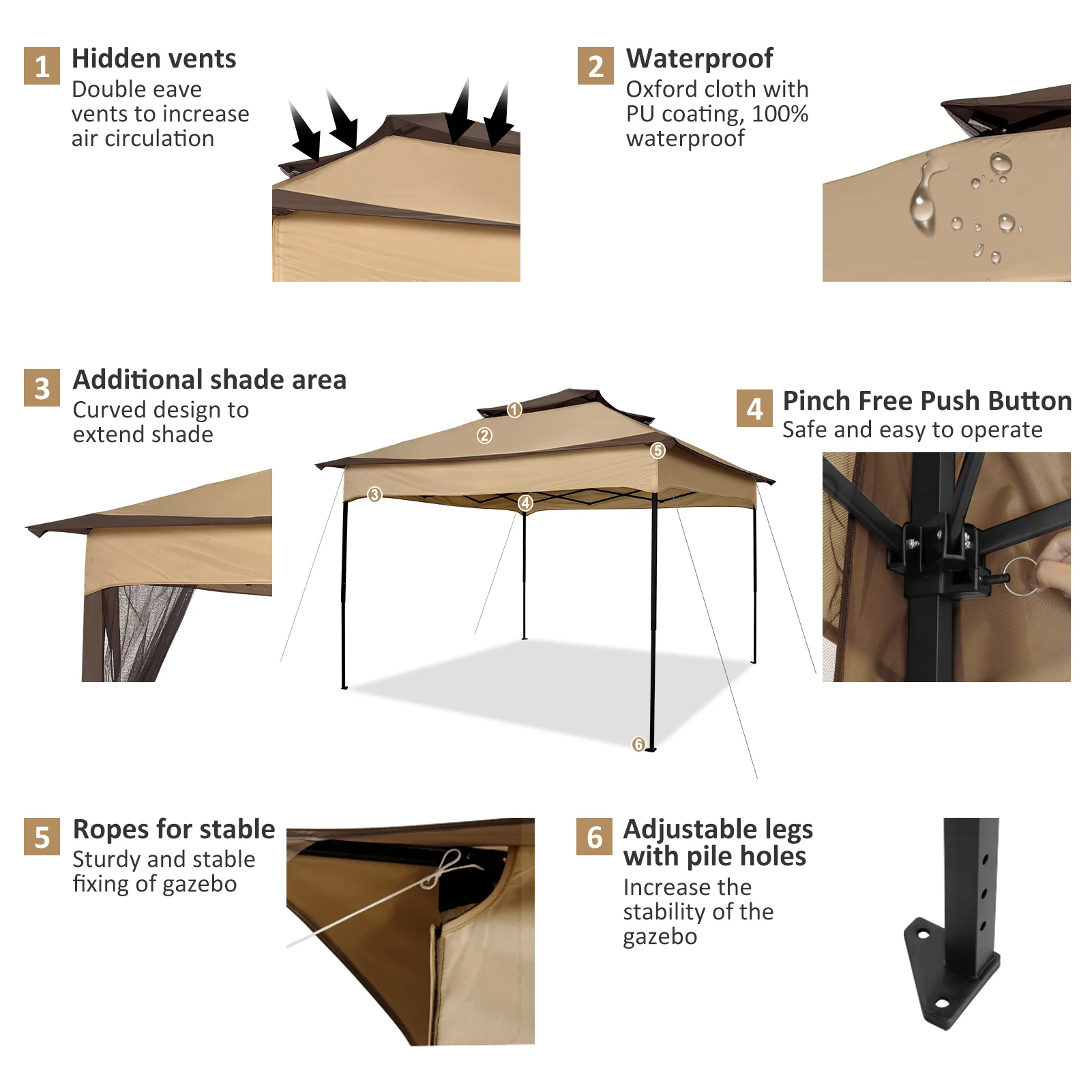 12x12FT Pop Up Gazebos -Easy Up Metal Outdoor Gazebo Waterproof - with Mosquito Nettings,  Carry Bag - Image 4